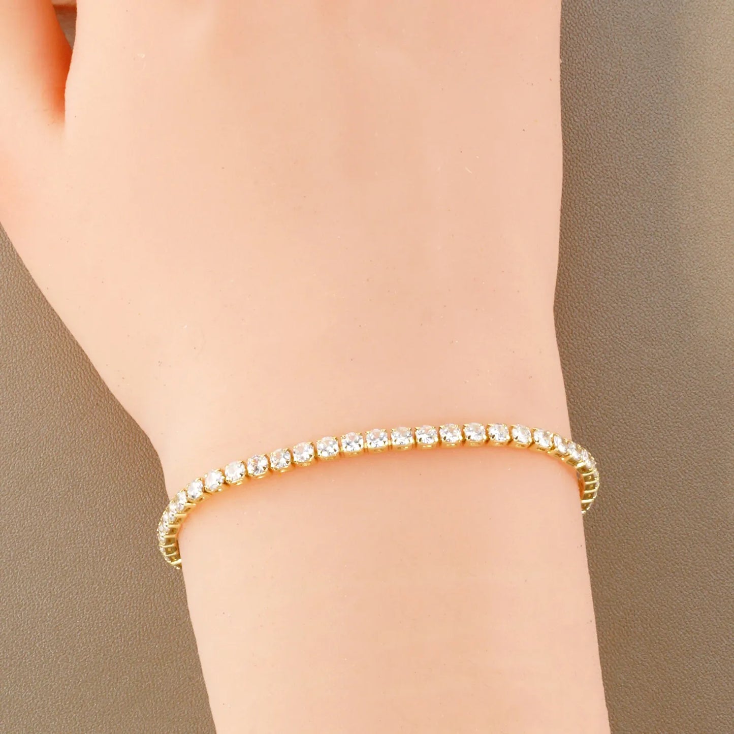 2mm Square Cubic-Zirconia 7-Inch Brass Tennis Bracelet