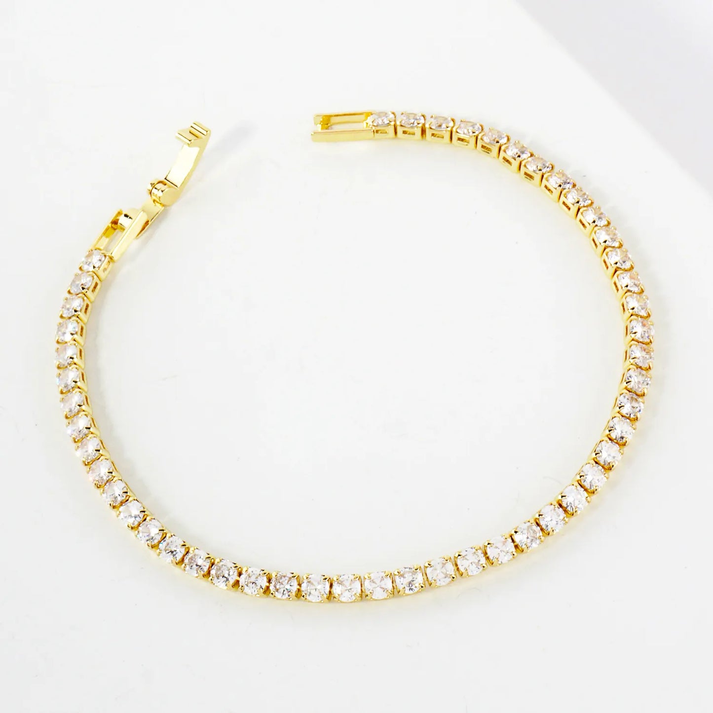 2mm Square Cubic-Zirconia 7-Inch Brass Tennis Bracelet