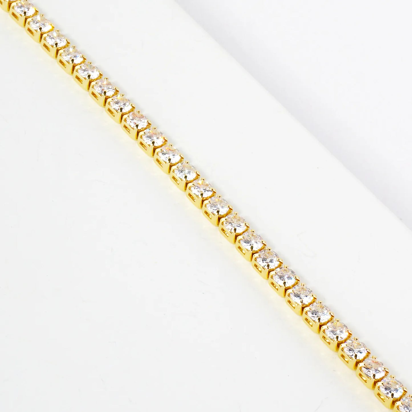 2mm Square Cubic-Zirconia 7-Inch Brass Tennis Bracelet