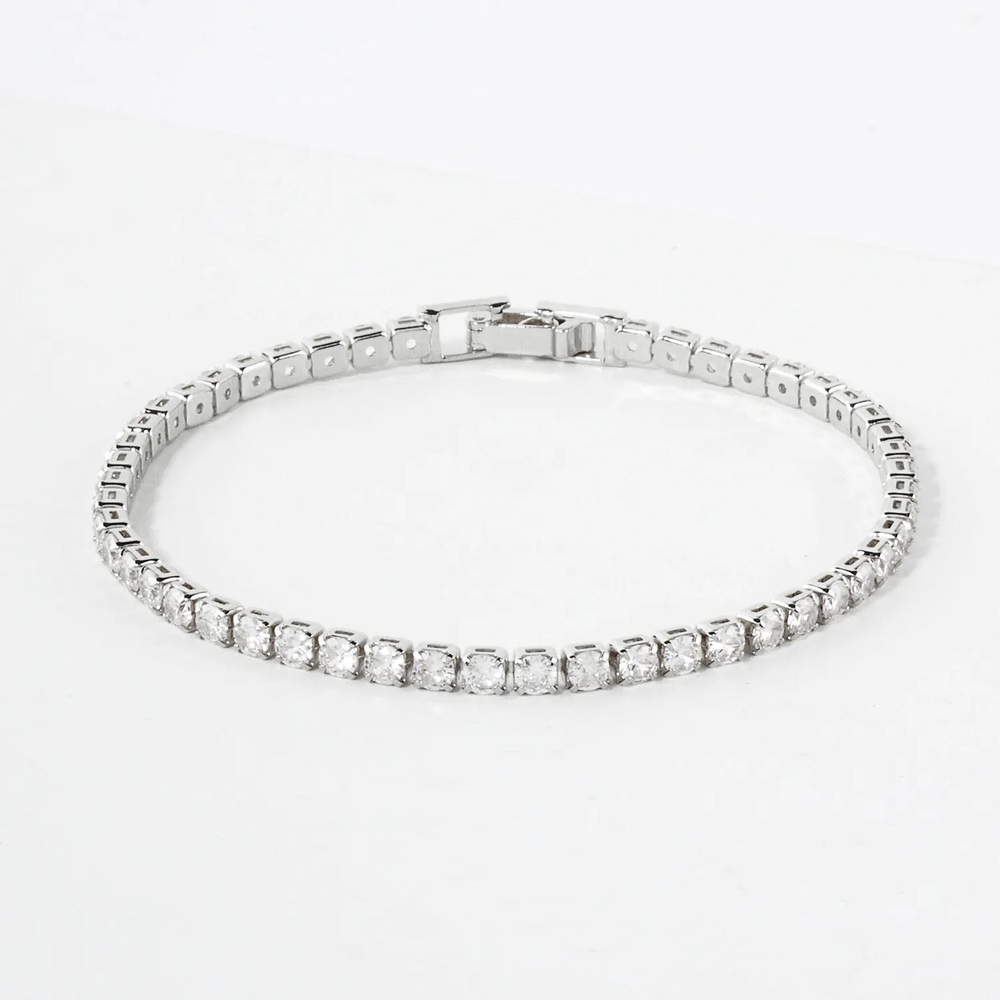 2mm Square Cubic-Zirconia 7-Inch Brass Tennis Bracelet
