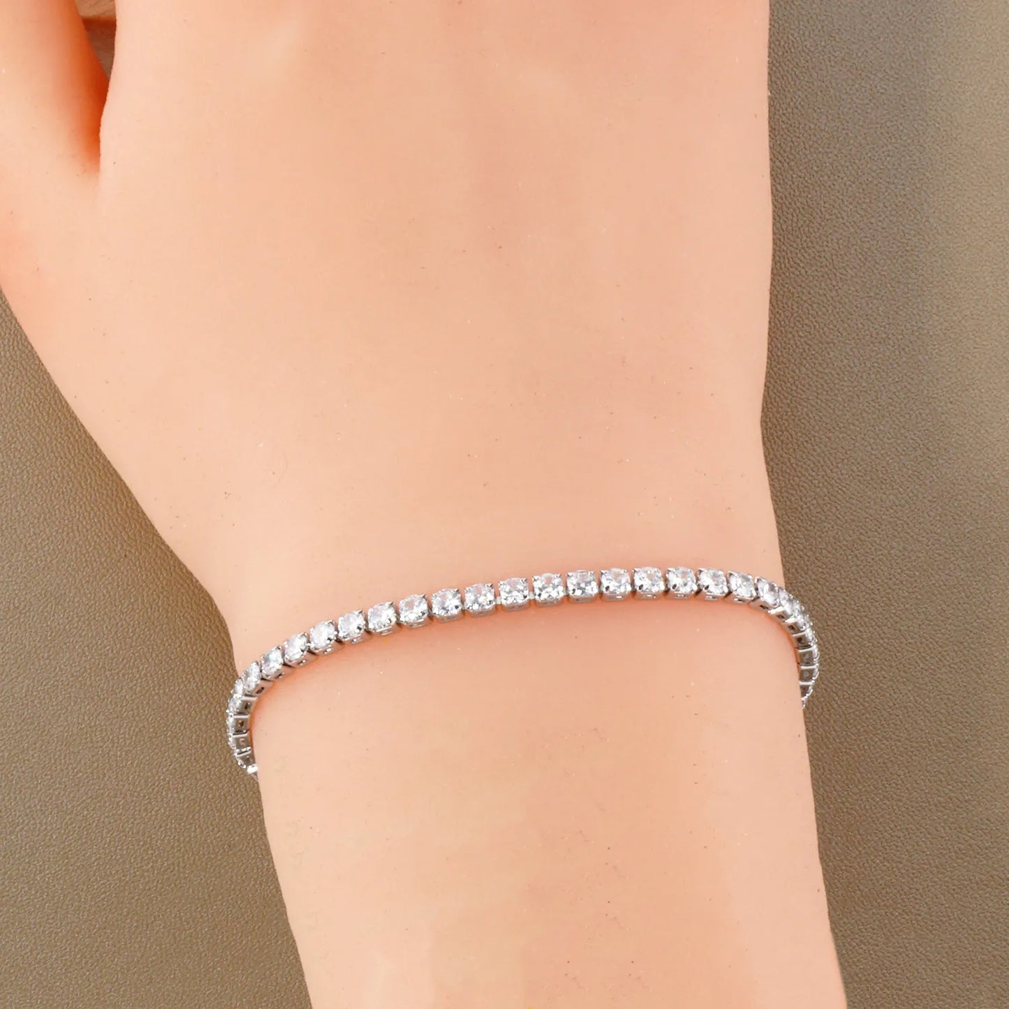 2mm Square Cubic-Zirconia 7-Inch Brass Tennis Bracelet