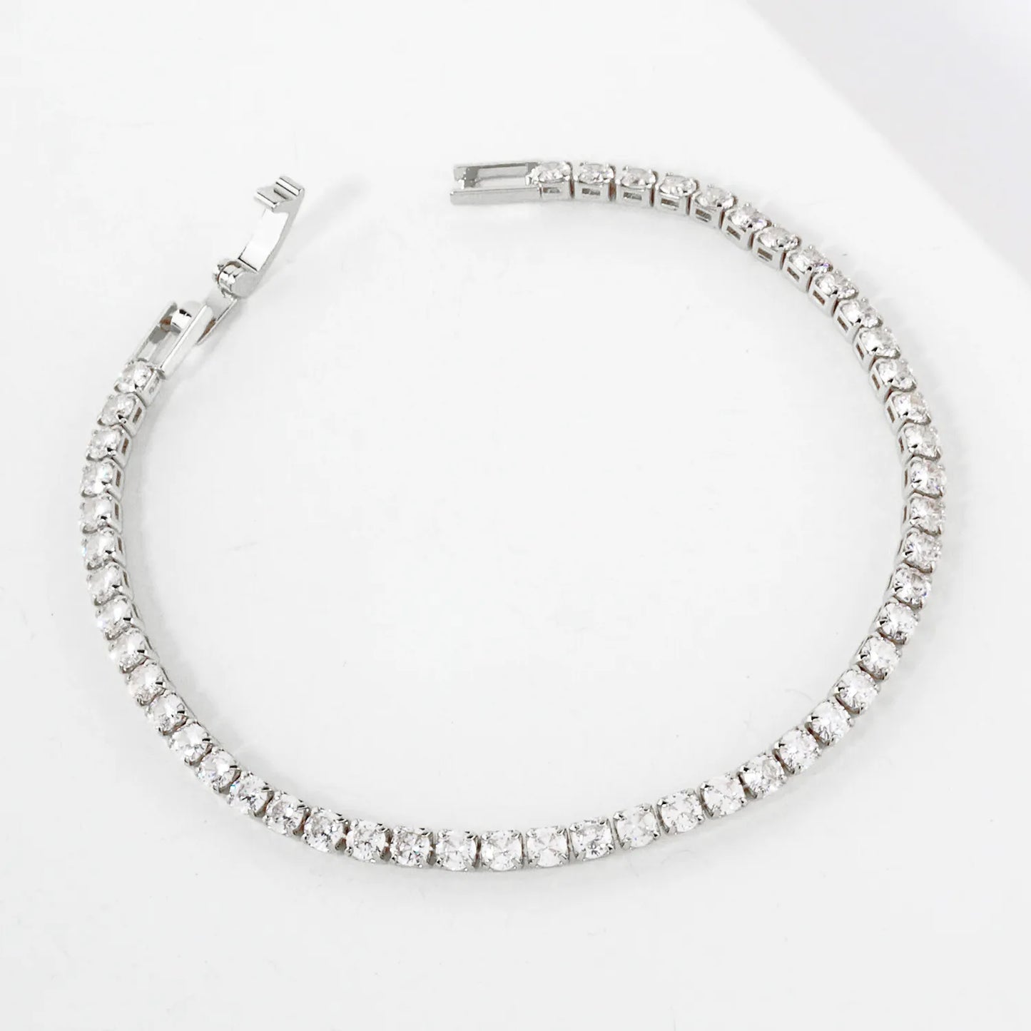 2mm Square Cubic-Zirconia 7-Inch Brass Tennis Bracelet