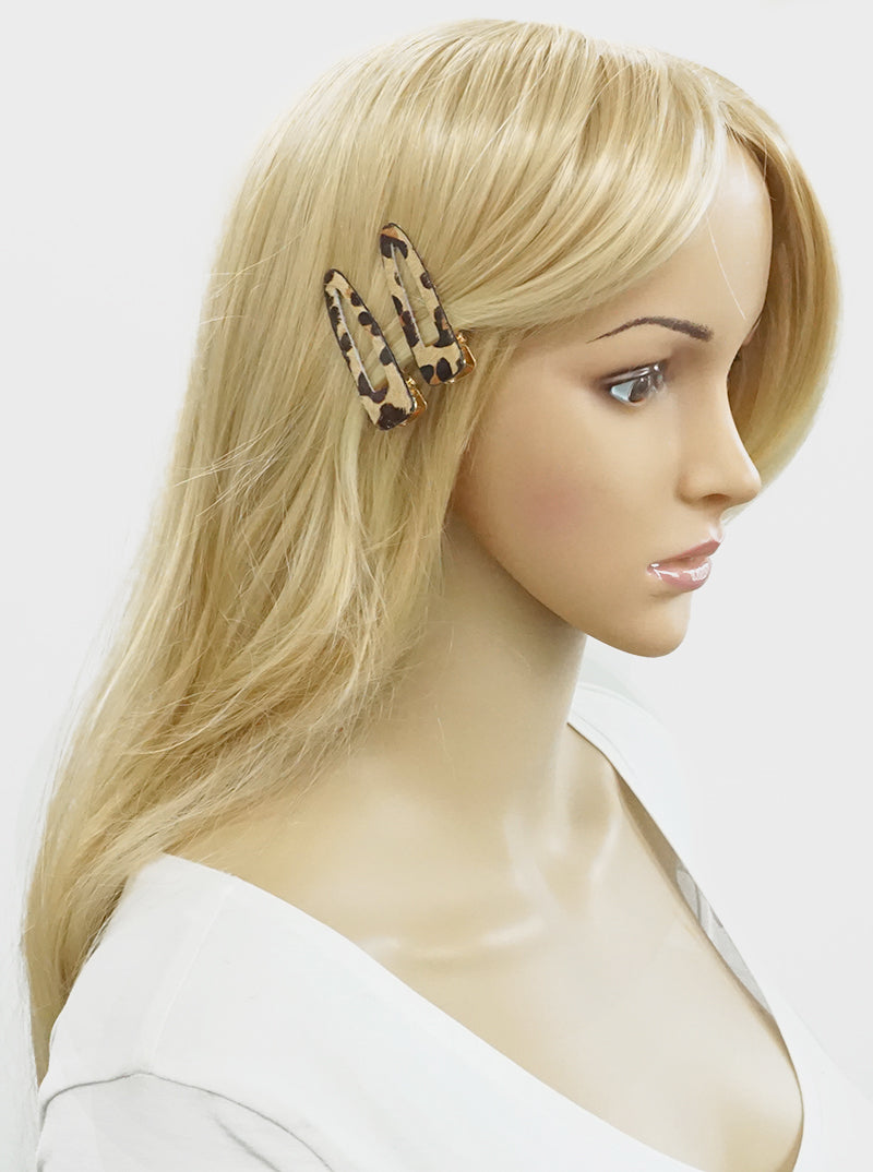 2PCS LEATHERETTE ARCRYLIC PUR HAIR PIN SET LEOPARD