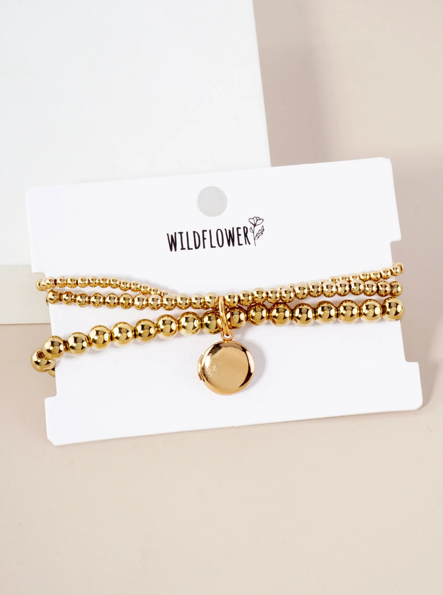 3-4-6mm Metallic-Beaded Stackable Stretch Bracelet With A Locket Charm