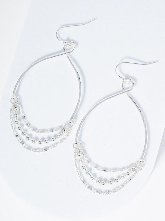 3-Layer Chain Drop Textured Circle Dangle Earrings