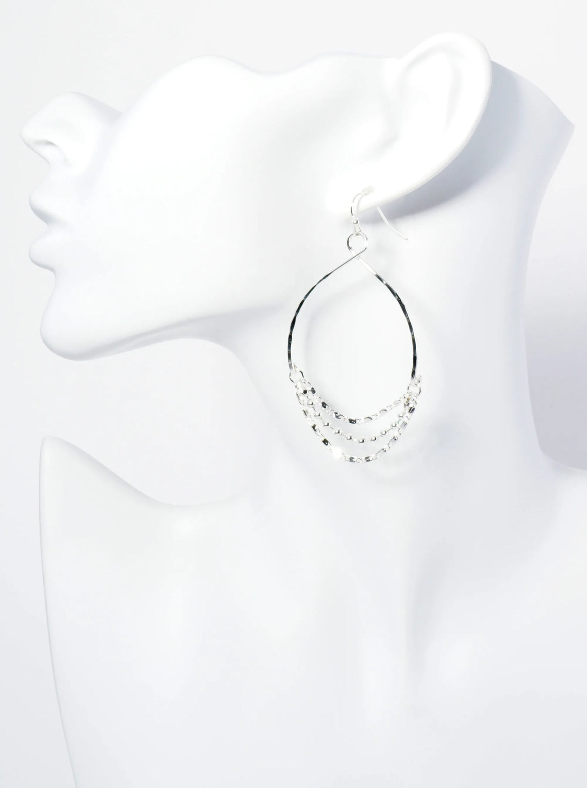 3-Layer Chain Drop Textured Circle Dangle Earrings