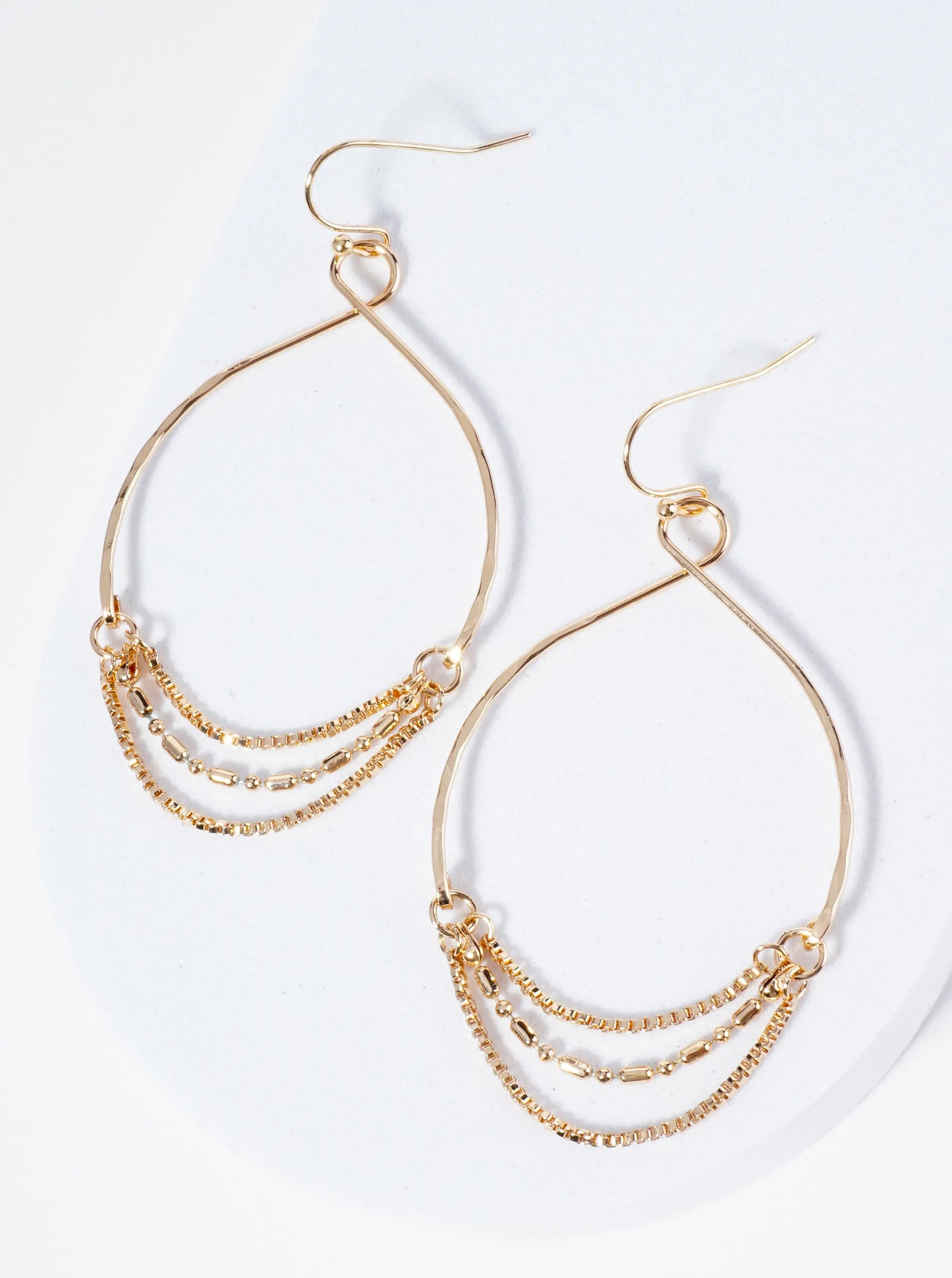 3-Layer Chain Drop Textured Circle Dangle Earrings