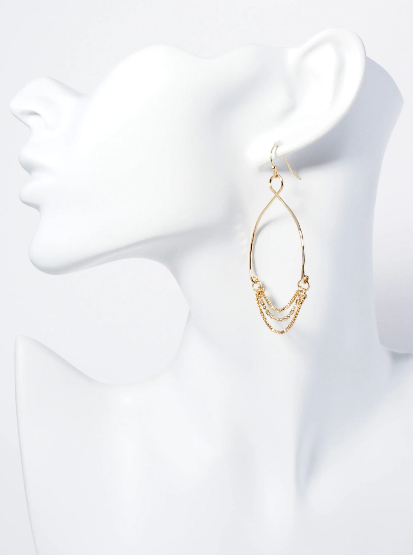 3-Layer Chain Drop Textured Circle Dangle Earrings