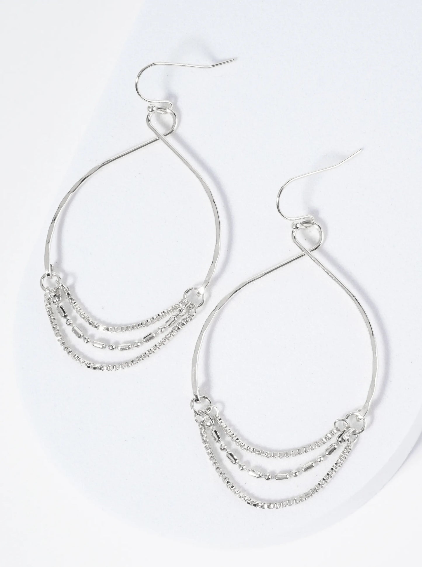 3-Layer Chain Drop Textured Circle Dangle Earrings