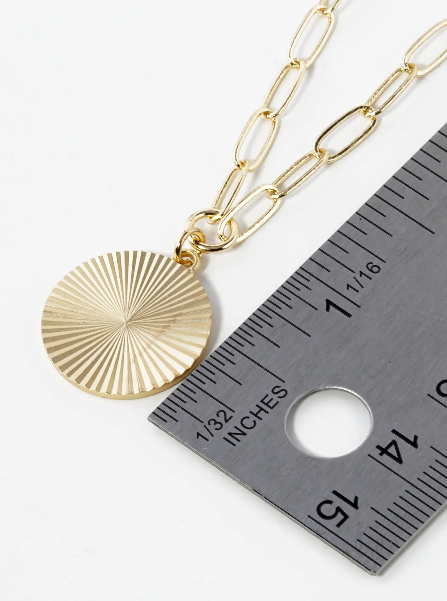 3 Layer Chain Necklace With Crystal And Fluted Circle Pendant Necklace