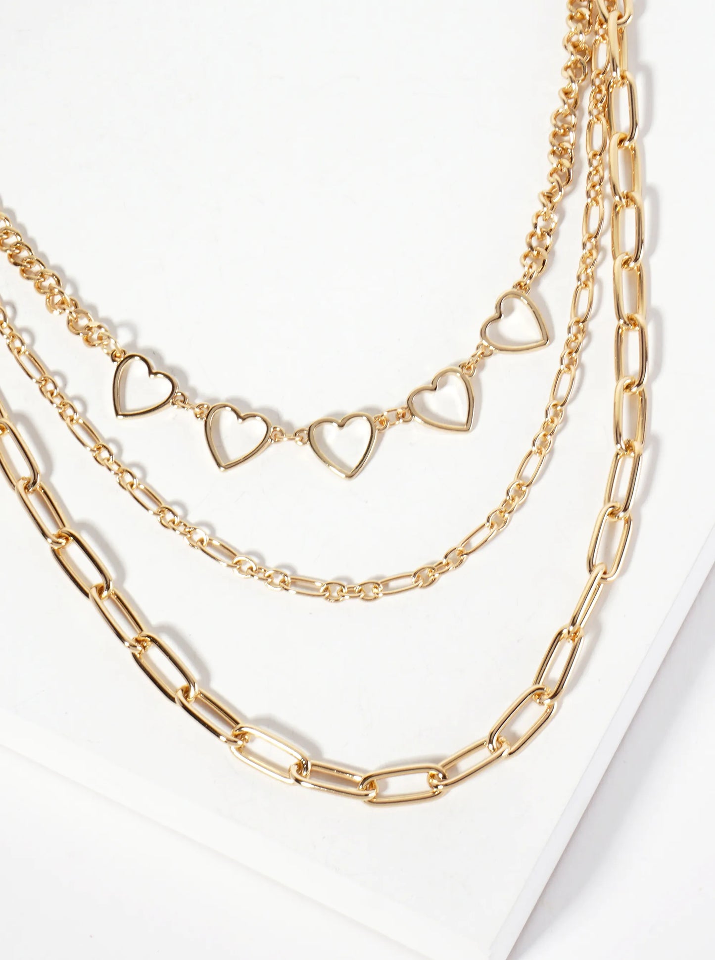 3-Layer Chain Necklace With Five Hearts