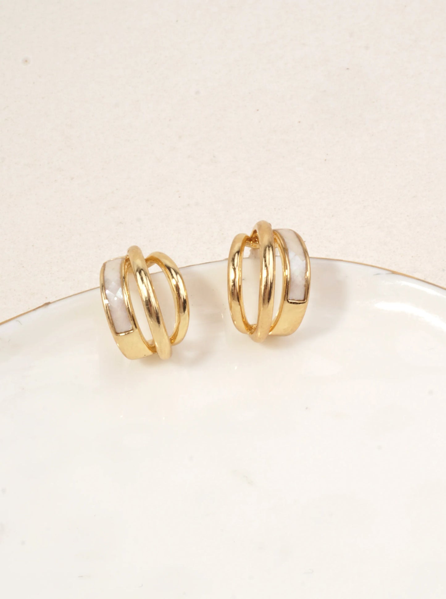 3 Layer Enamel Brass Huggie Hoop Earrings