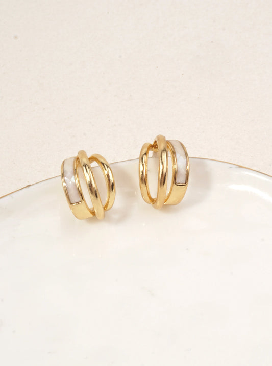 3 Layer Enamel Brass Huggie Hoop Earrings