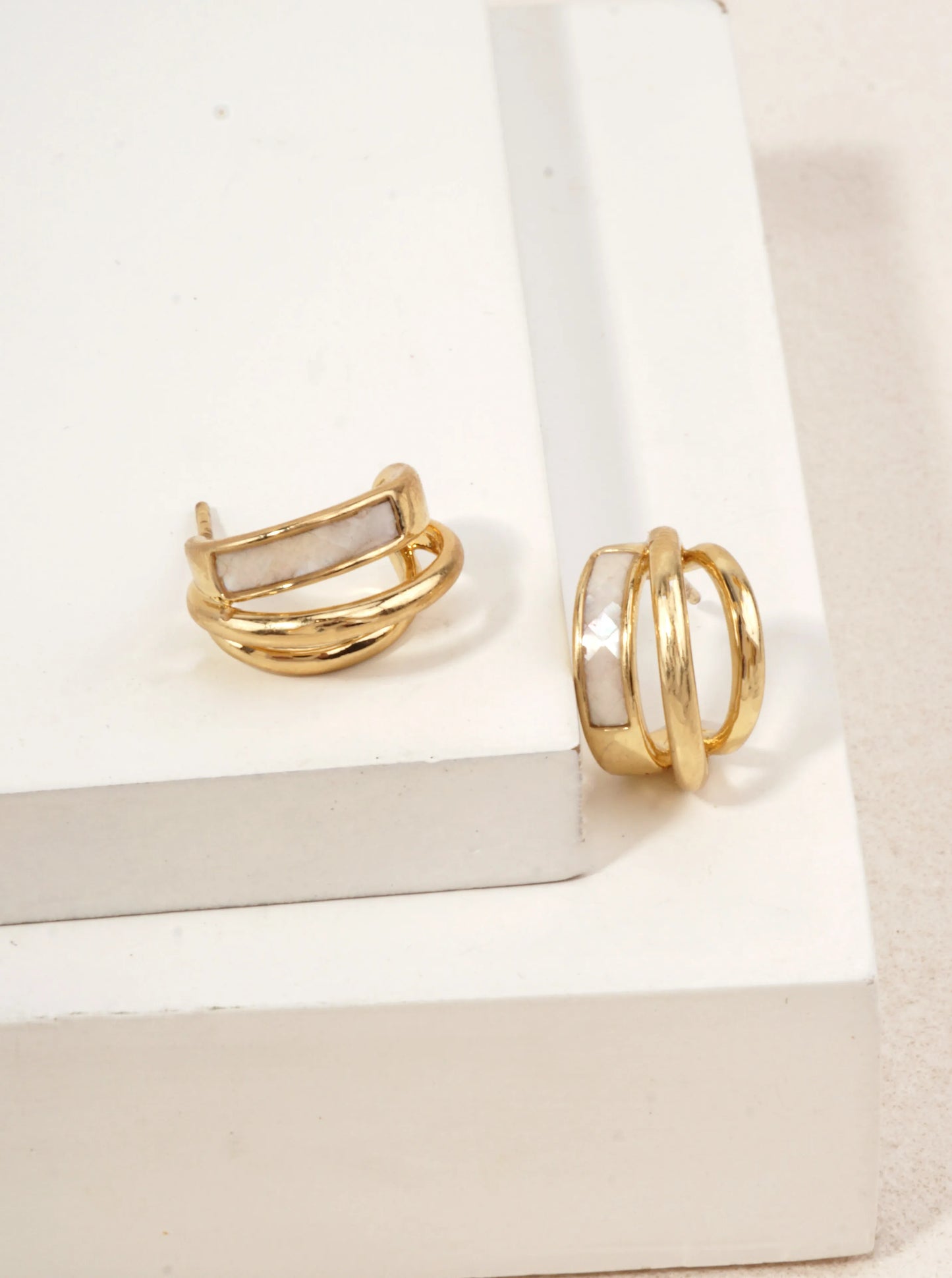 3 Layer Enamel Brass Huggie Hoop Earrings