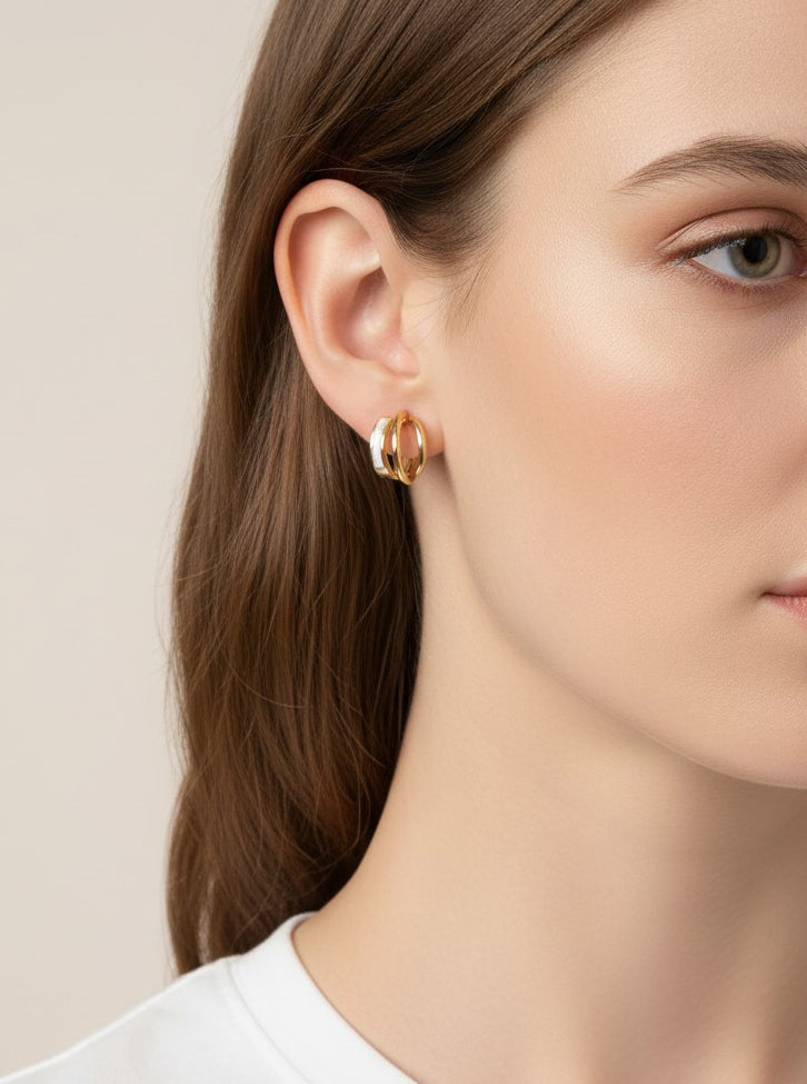 3 Layer Enamel Brass Huggie Hoop Earrings