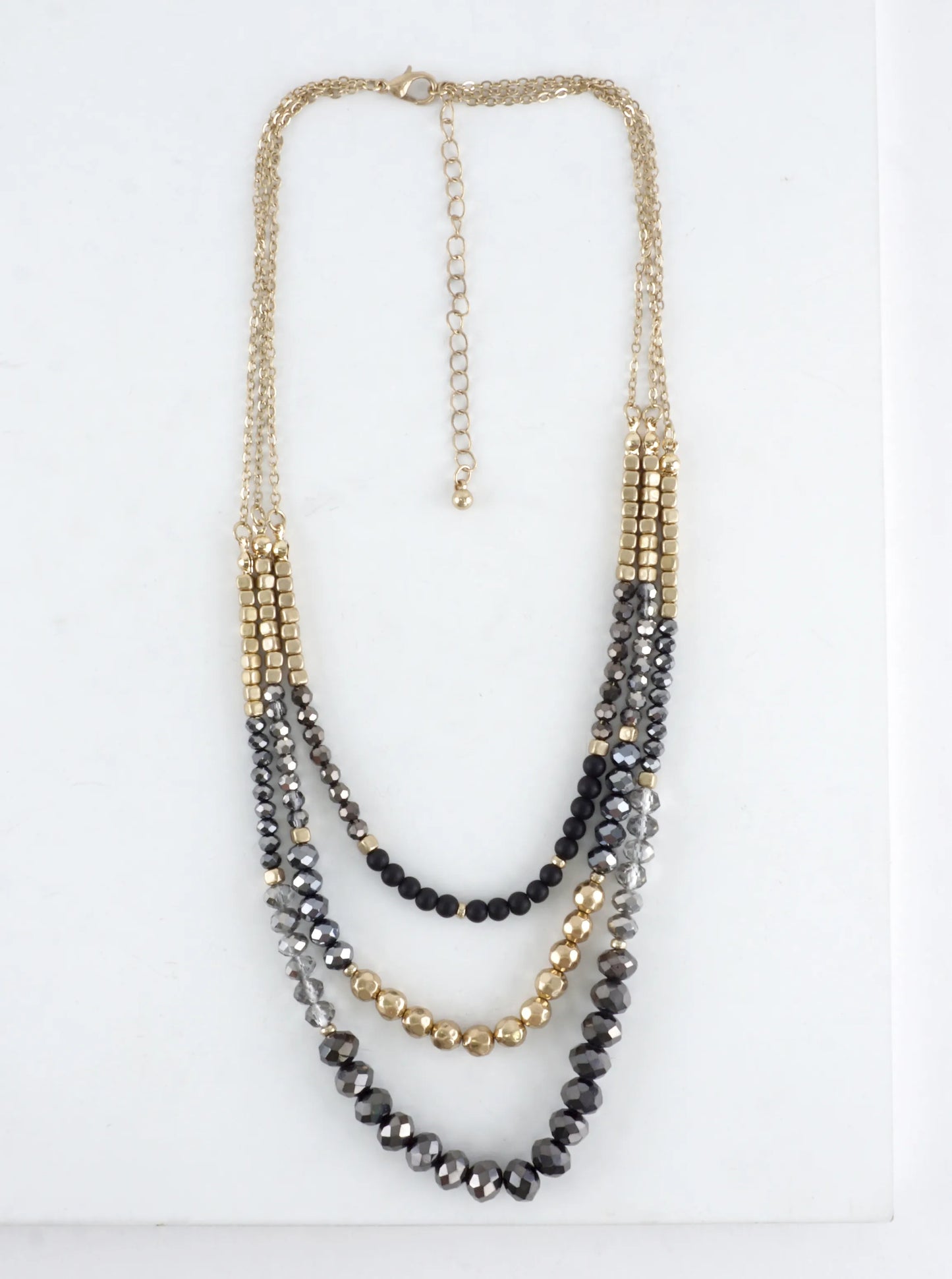 3 Layers Faceted Metallic Glass Beads Necklace