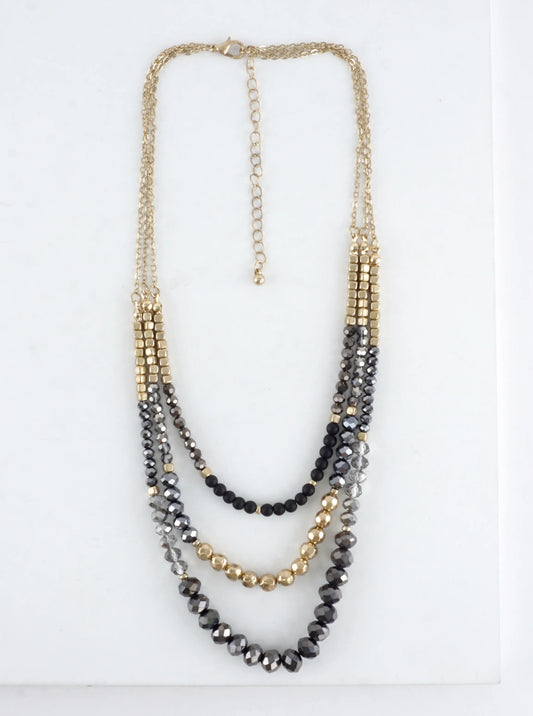 3 Layers Faceted Metallic Glass Beads Necklace
