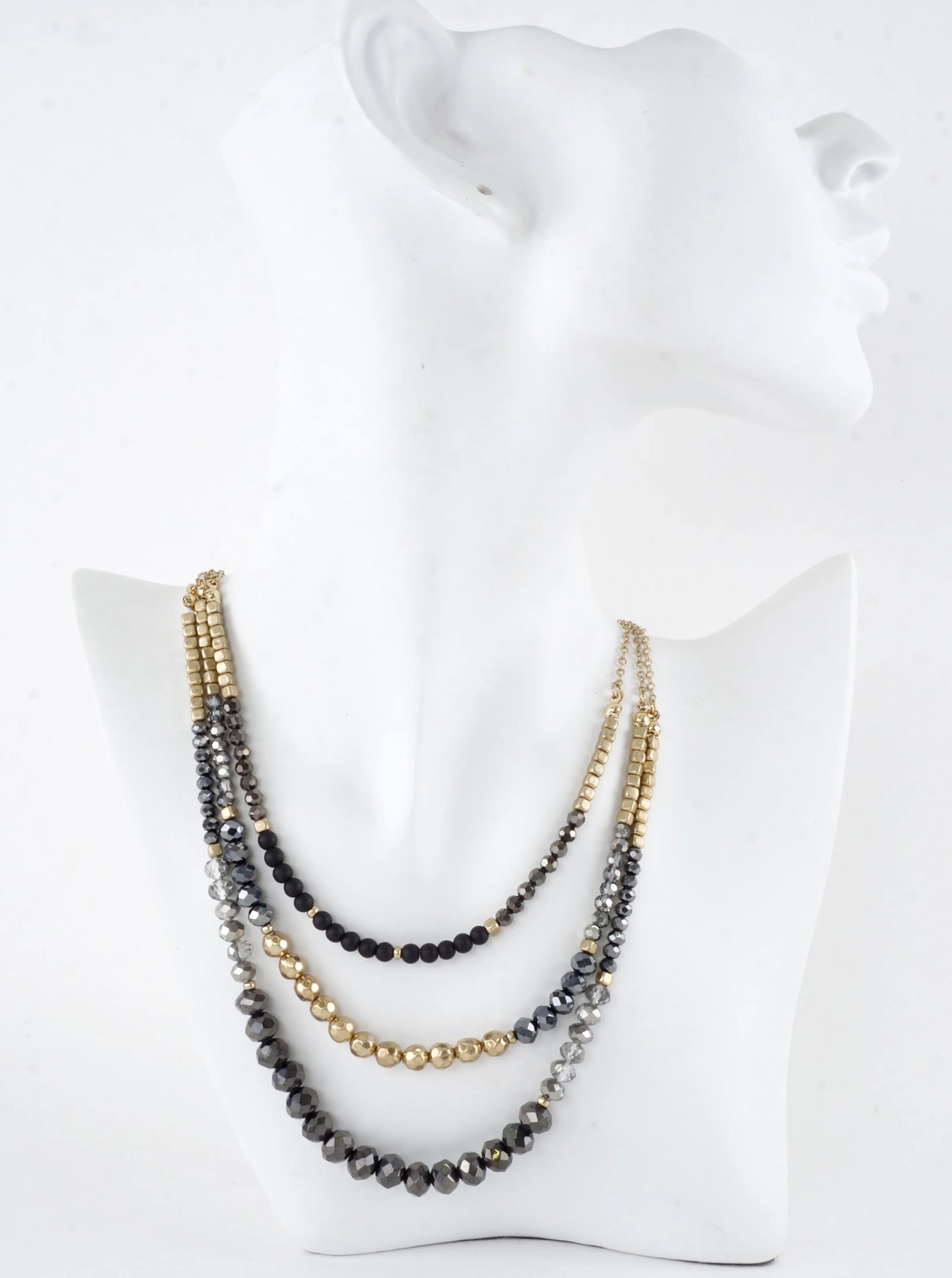 3 Layers Faceted Metallic Glass Beads Necklace