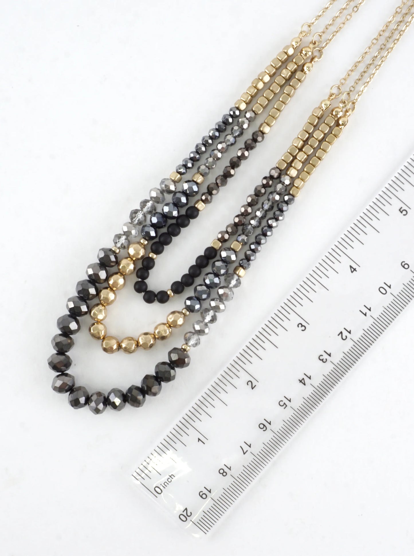 3 Layers Faceted Metallic Glass Beads Necklace