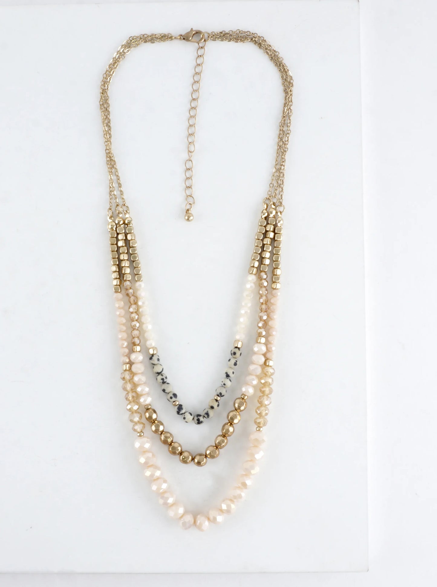 3 Layers Faceted Metallic Glass Beads Necklace