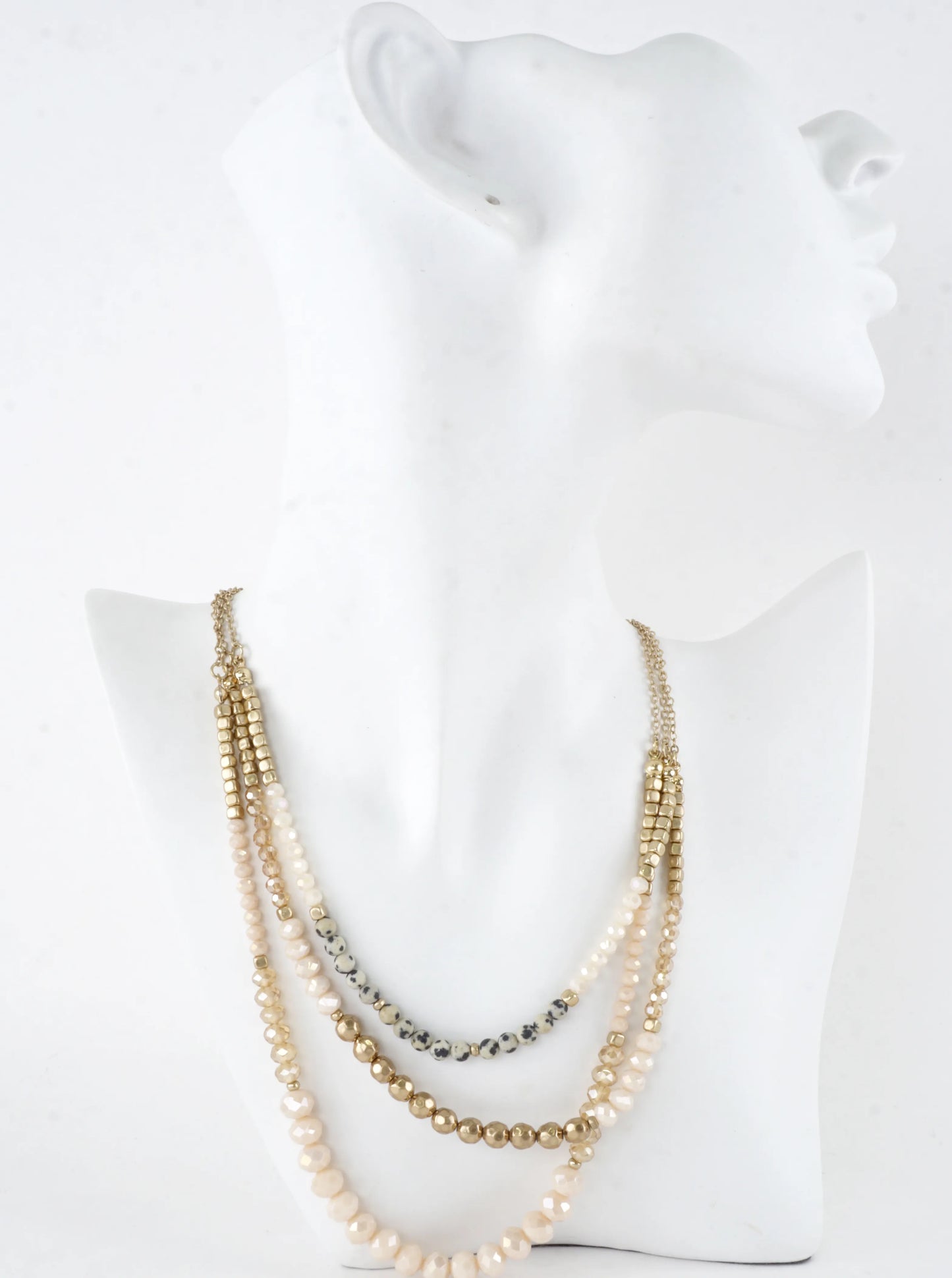 3 Layers Faceted Metallic Glass Beads Necklace