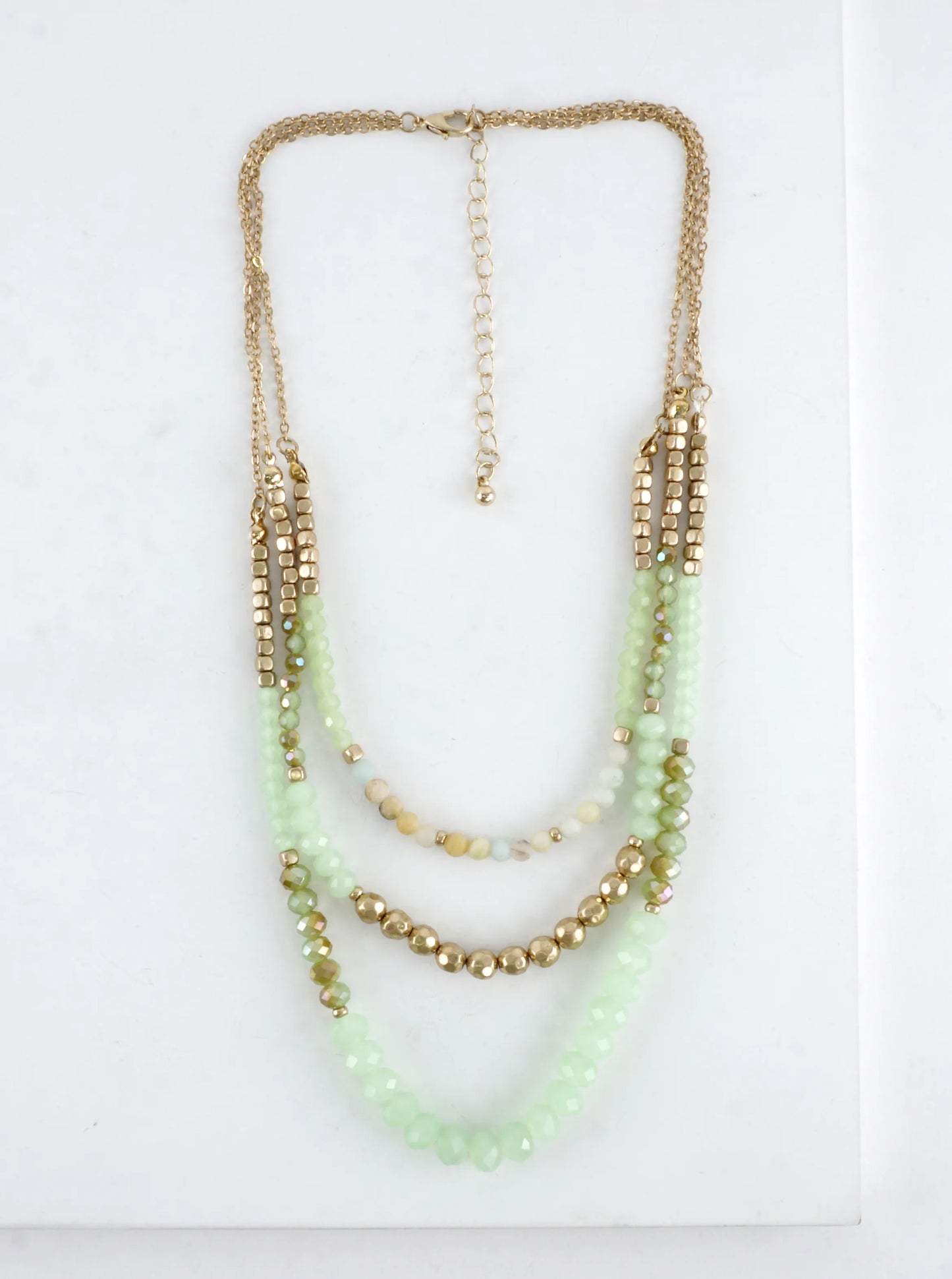 3 Layers Faceted Metallic Glass Beads Necklace