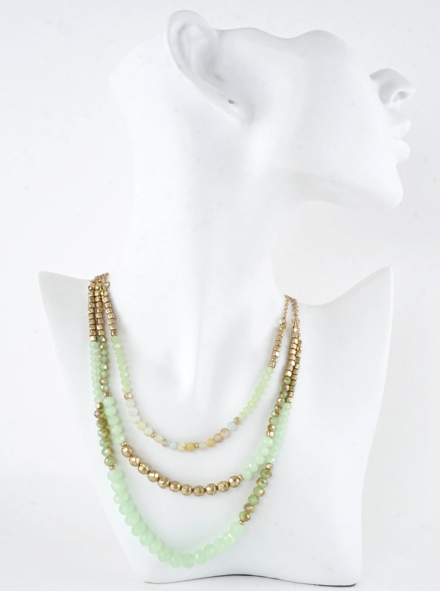 3 Layers Faceted Metallic Glass Beads Necklace