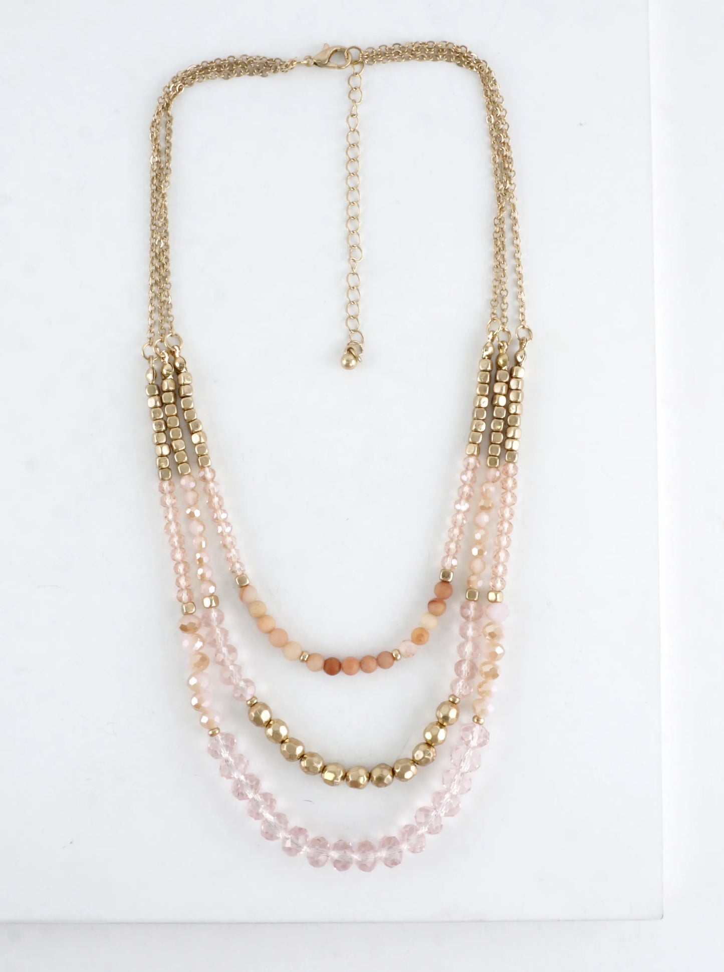 3 Layers Faceted Metallic Glass Beads Necklace