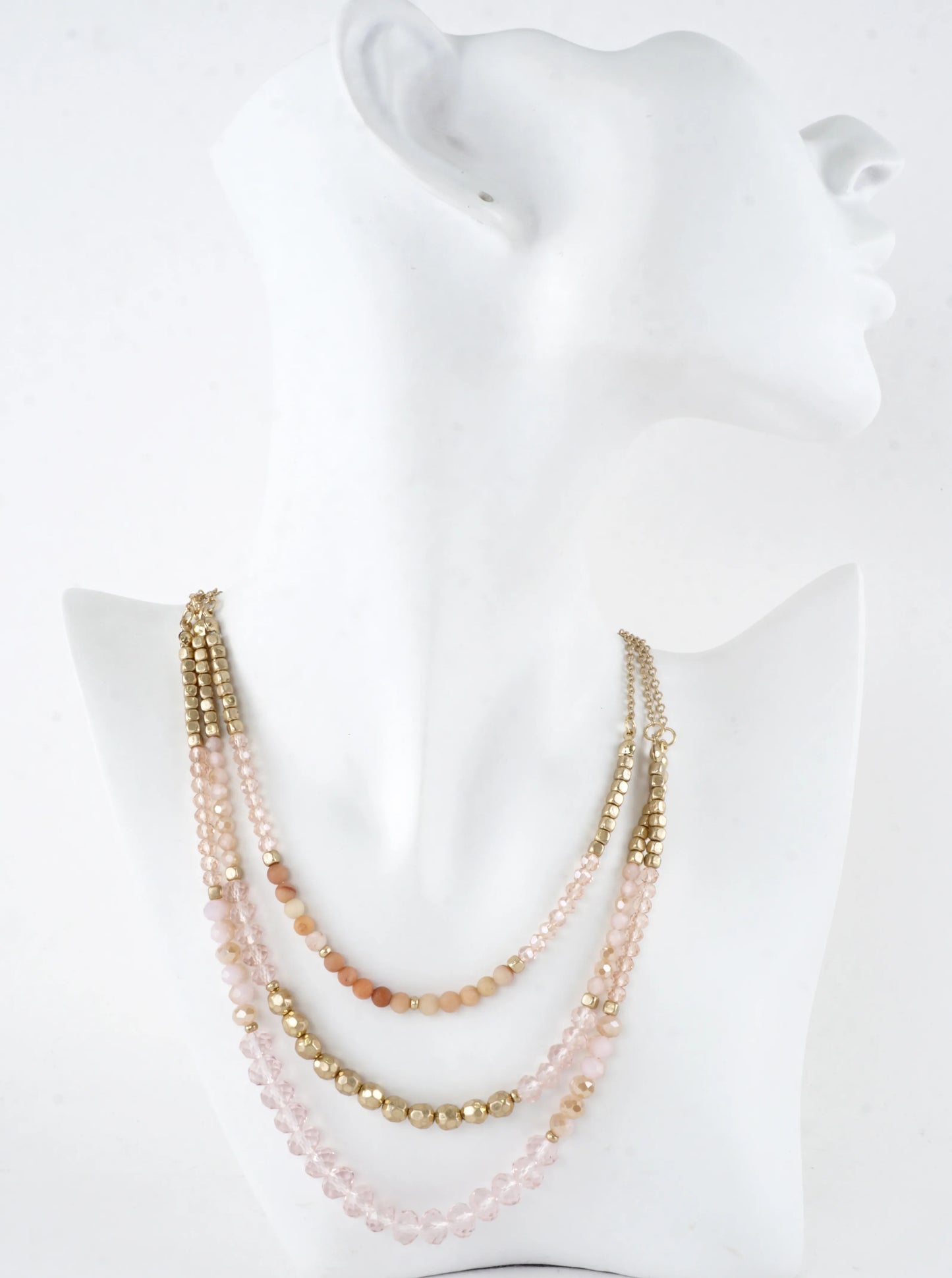 3 Layers Faceted Metallic Glass Beads Necklace