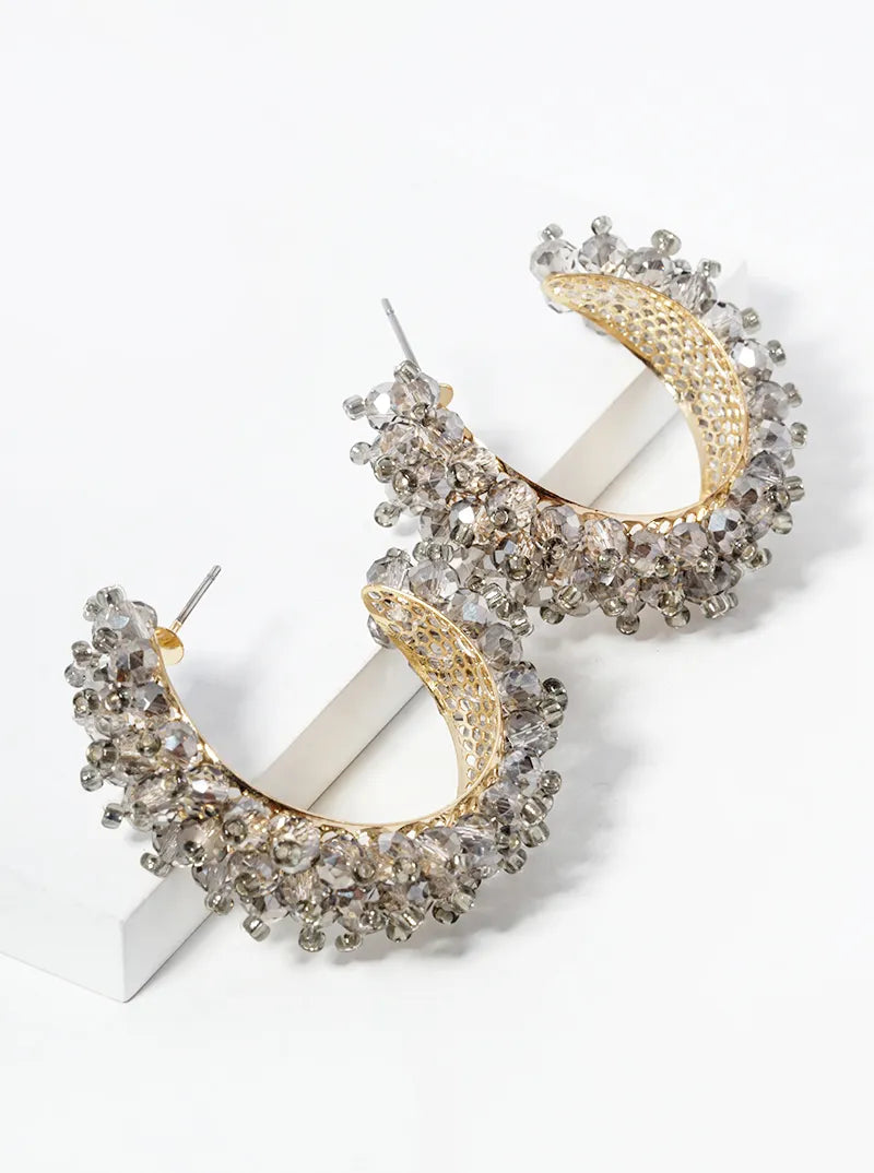 3 Line Crystal Beaded Hoop Earrings