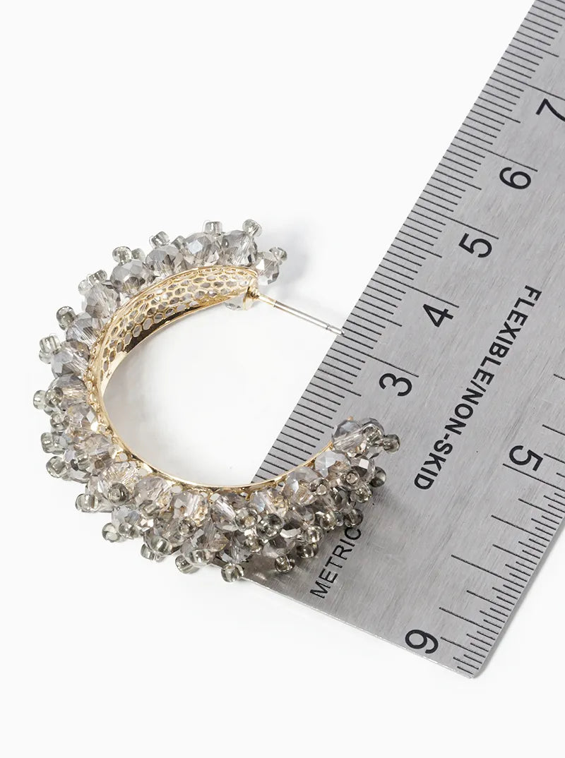 3 Line Crystal Beaded Hoop Earrings