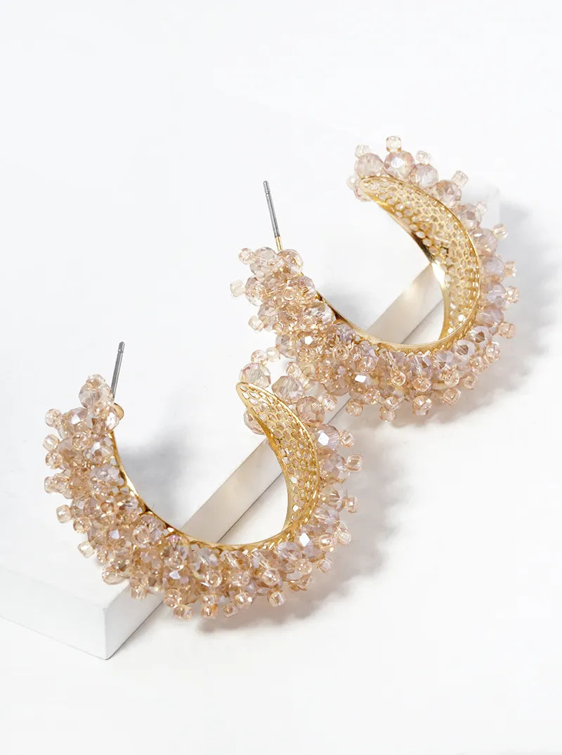 3 Line Crystal Beaded Hoop Earrings