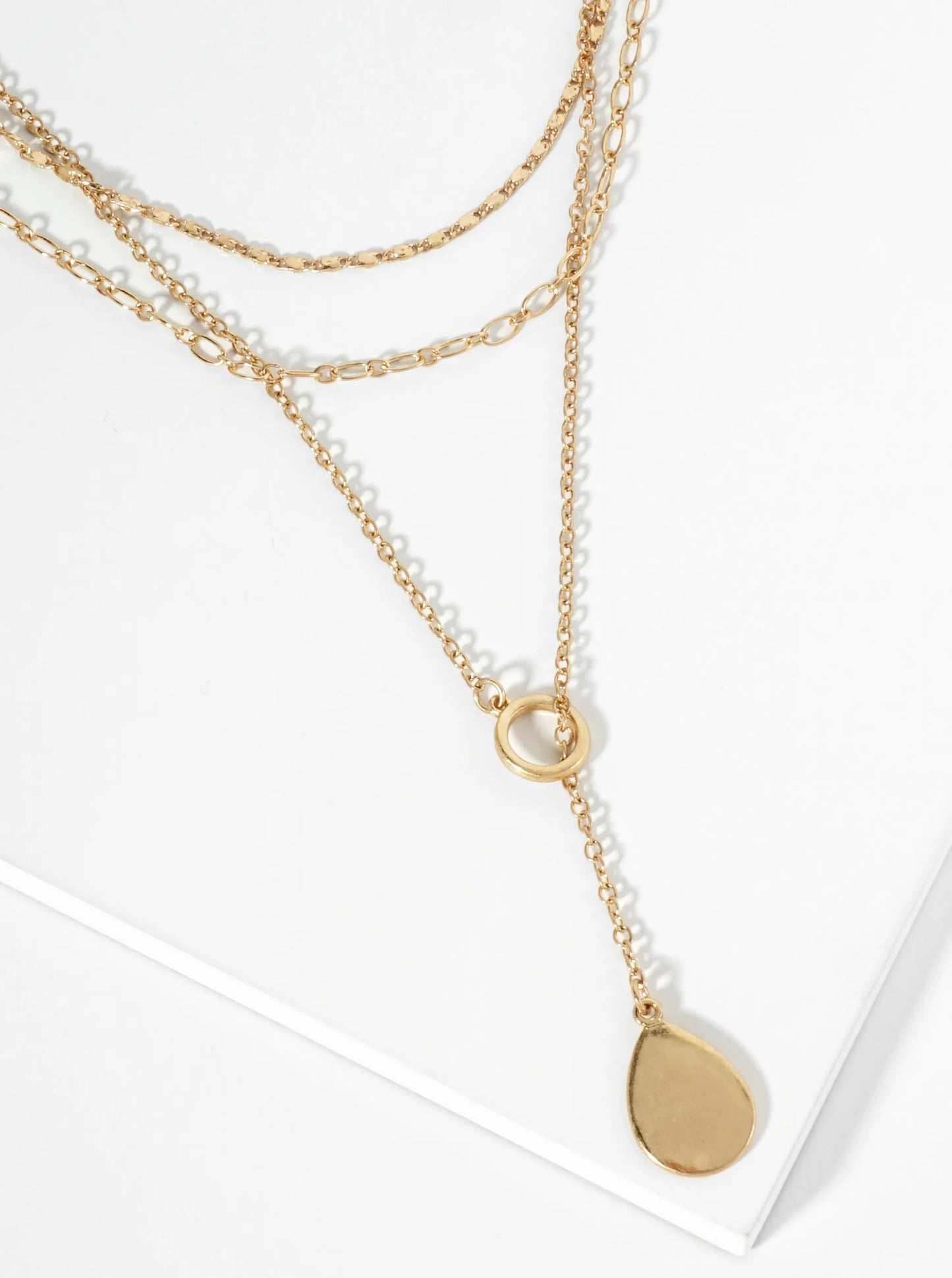 3-PC Chains And Teardrop Pendant Lariat Necklace Set