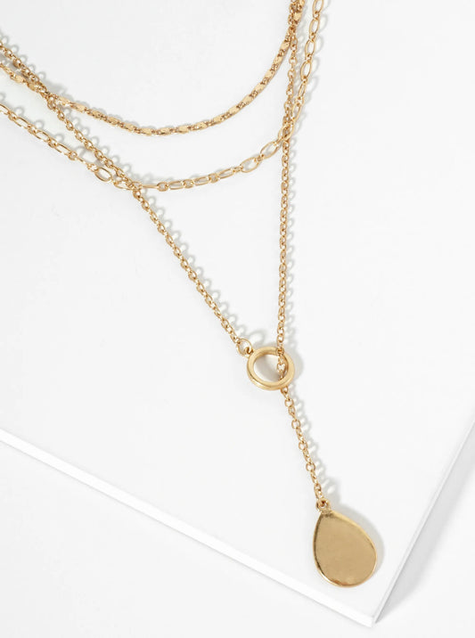 3-PC Chains And Teardrop Pendant Lariat Necklace Set
