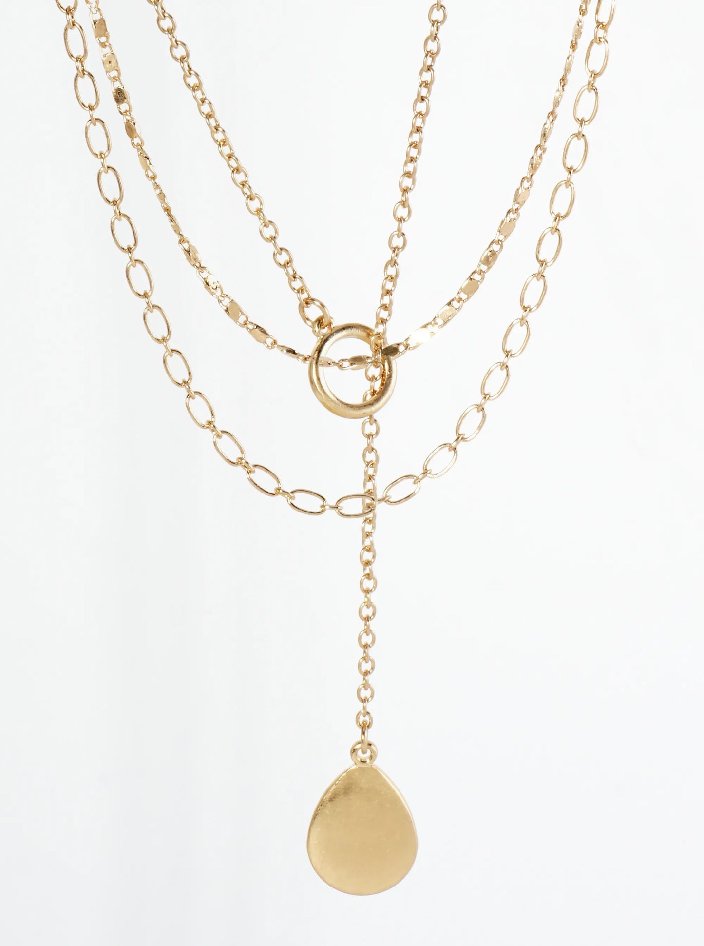 3-PC Chains And Teardrop Pendant Lariat Necklace Set