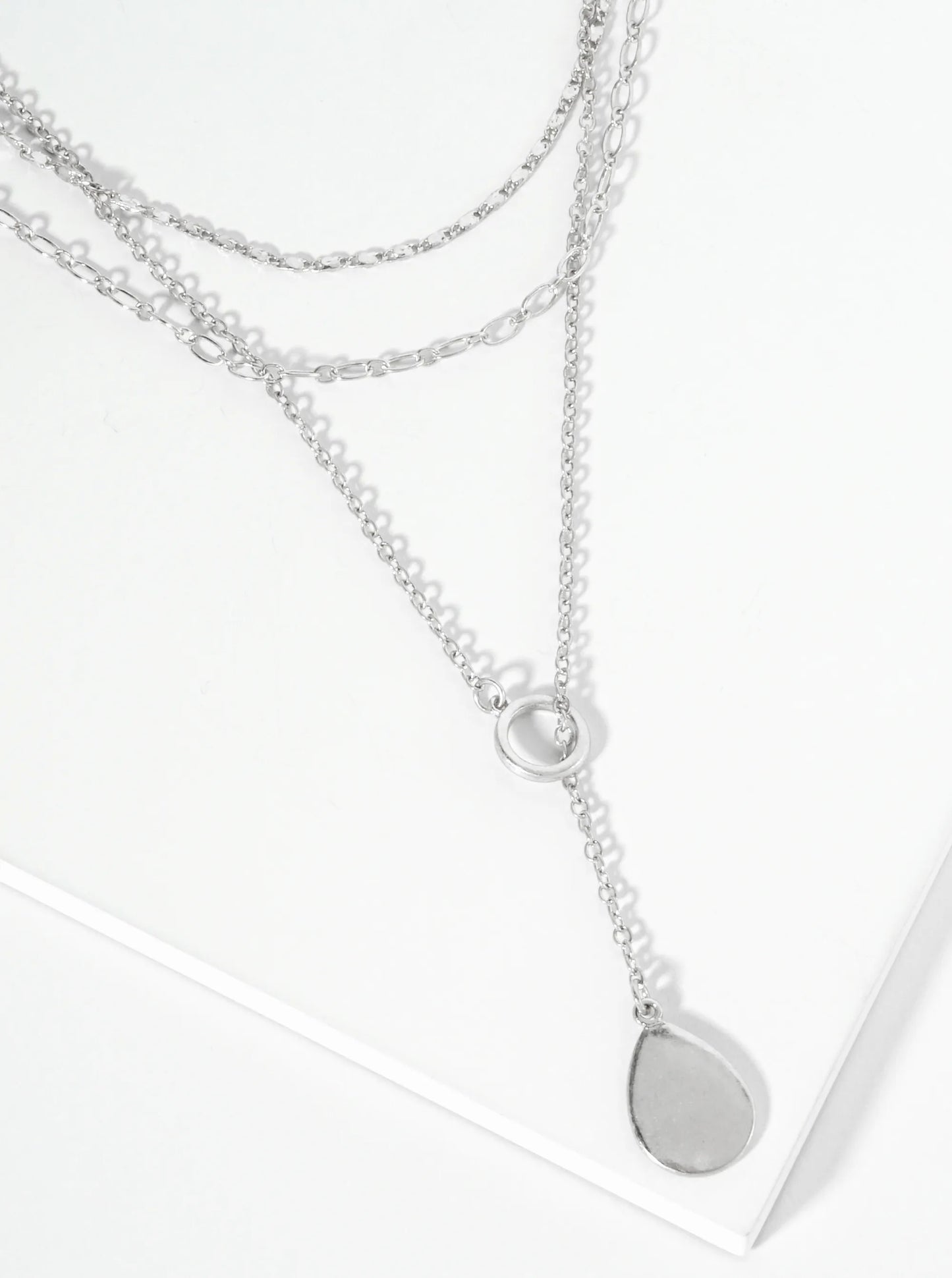 3-PC Chains And Teardrop Pendant Lariat Necklace Set