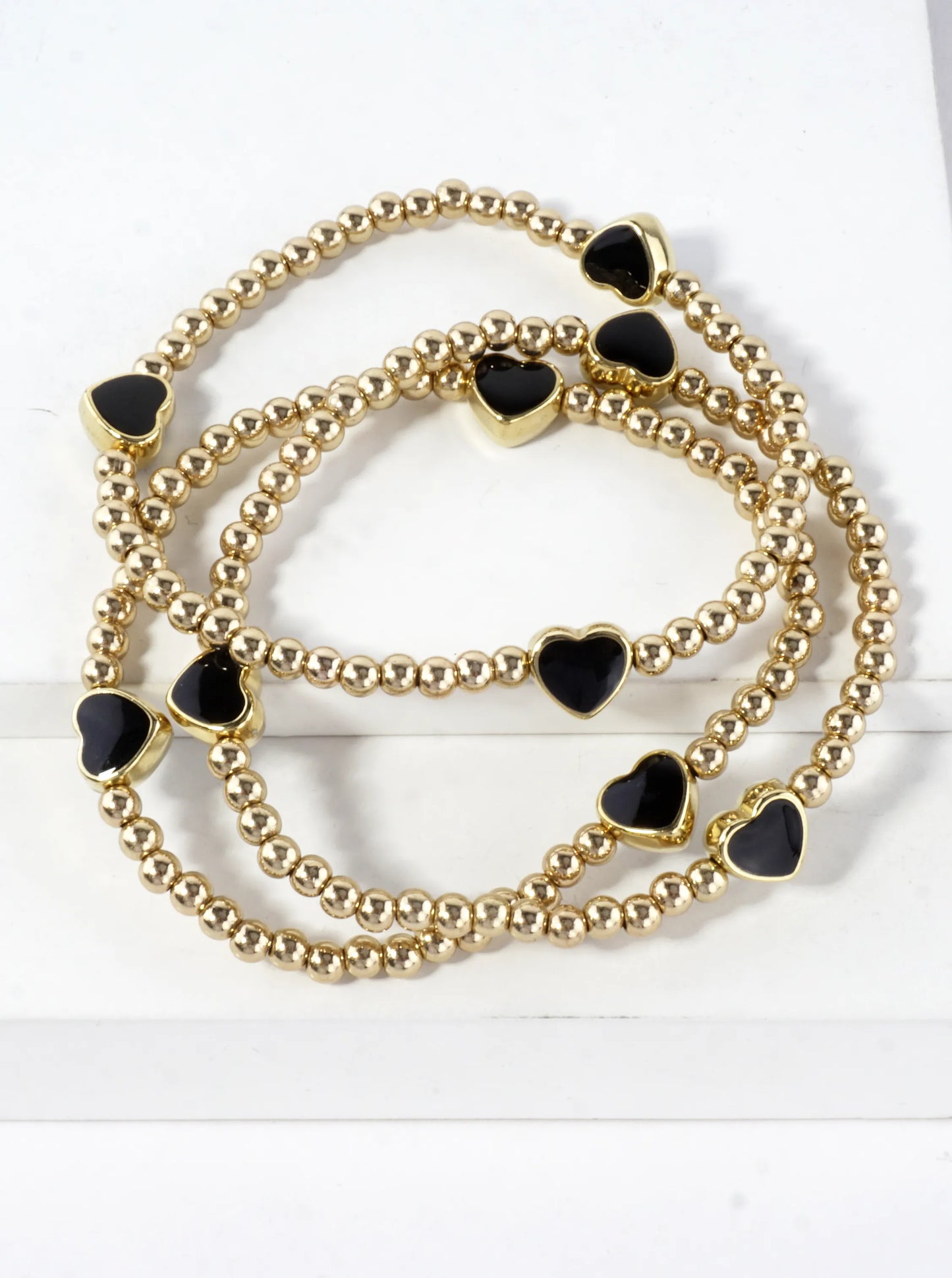 3-PC Enamel Heart Stretch Bracelets Set
