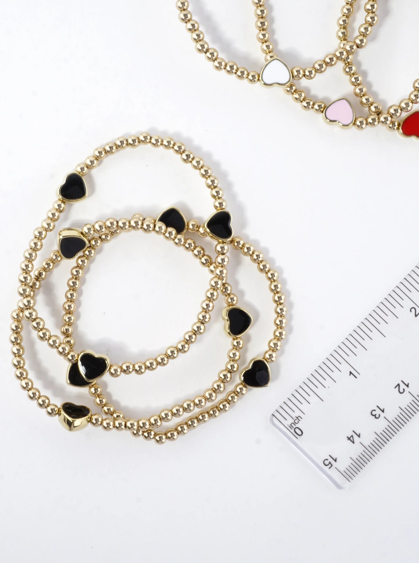 3-PC Enamel Heart Stretch Bracelets Set