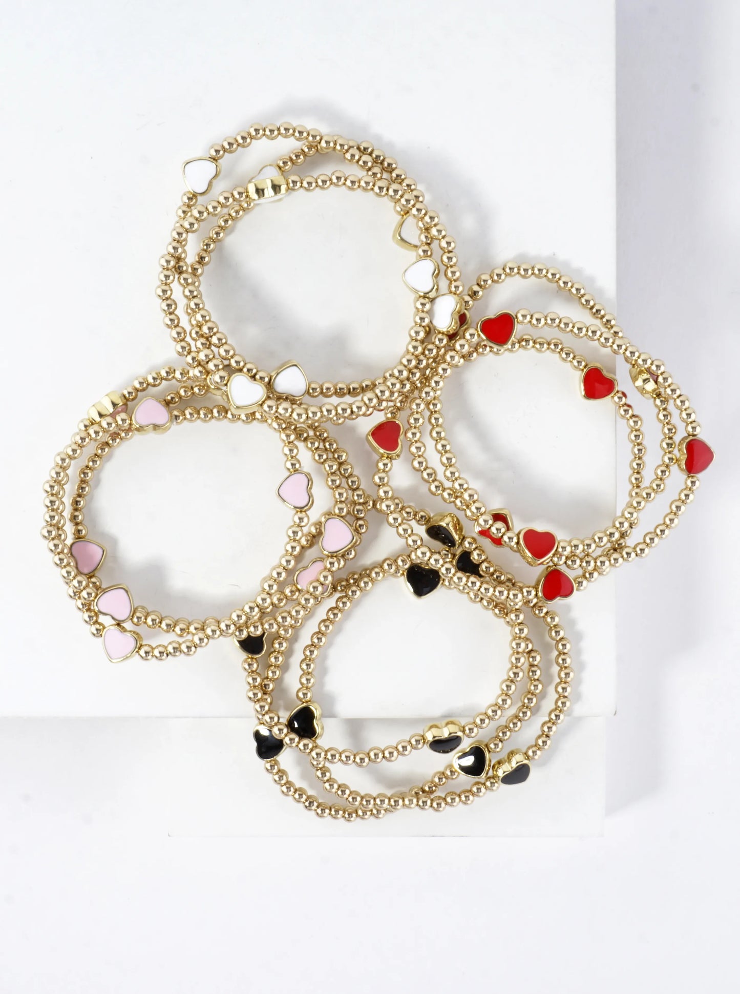 3-PC Enamel Heart Stretch Bracelets Set