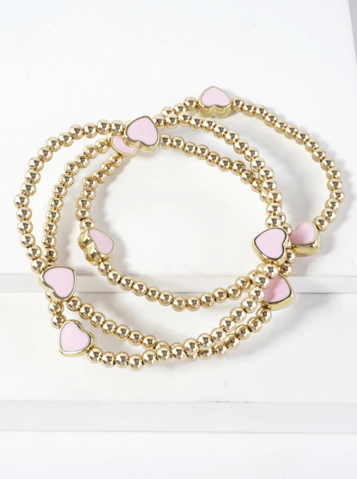 3-PC Enamel Heart Stretch Bracelets Set