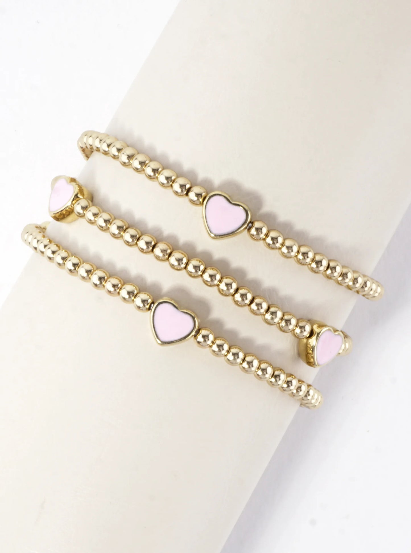 3-PC Enamel Heart Stretch Bracelets Set