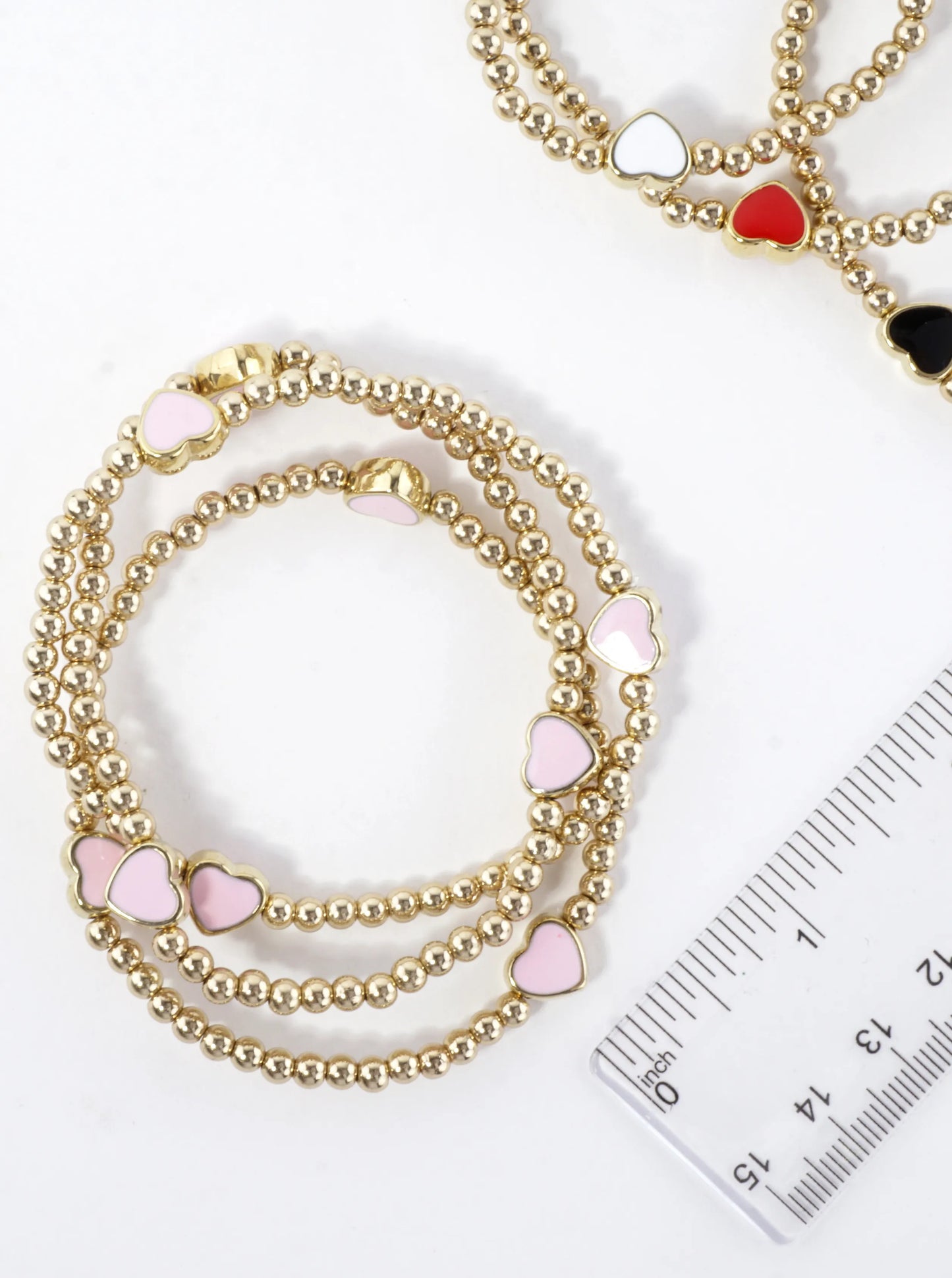 3-PC Enamel Heart Stretch Bracelets Set