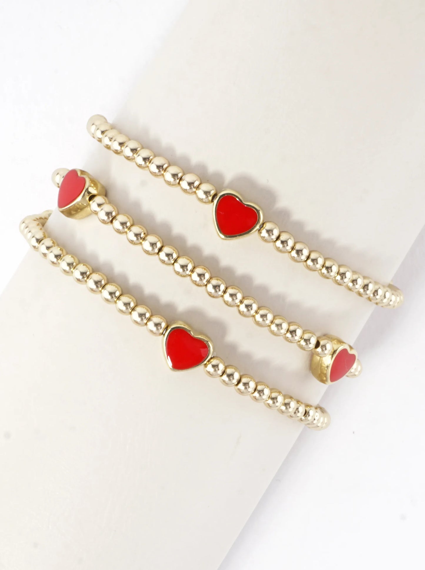 3-PC Enamel Heart Stretch Bracelets Set