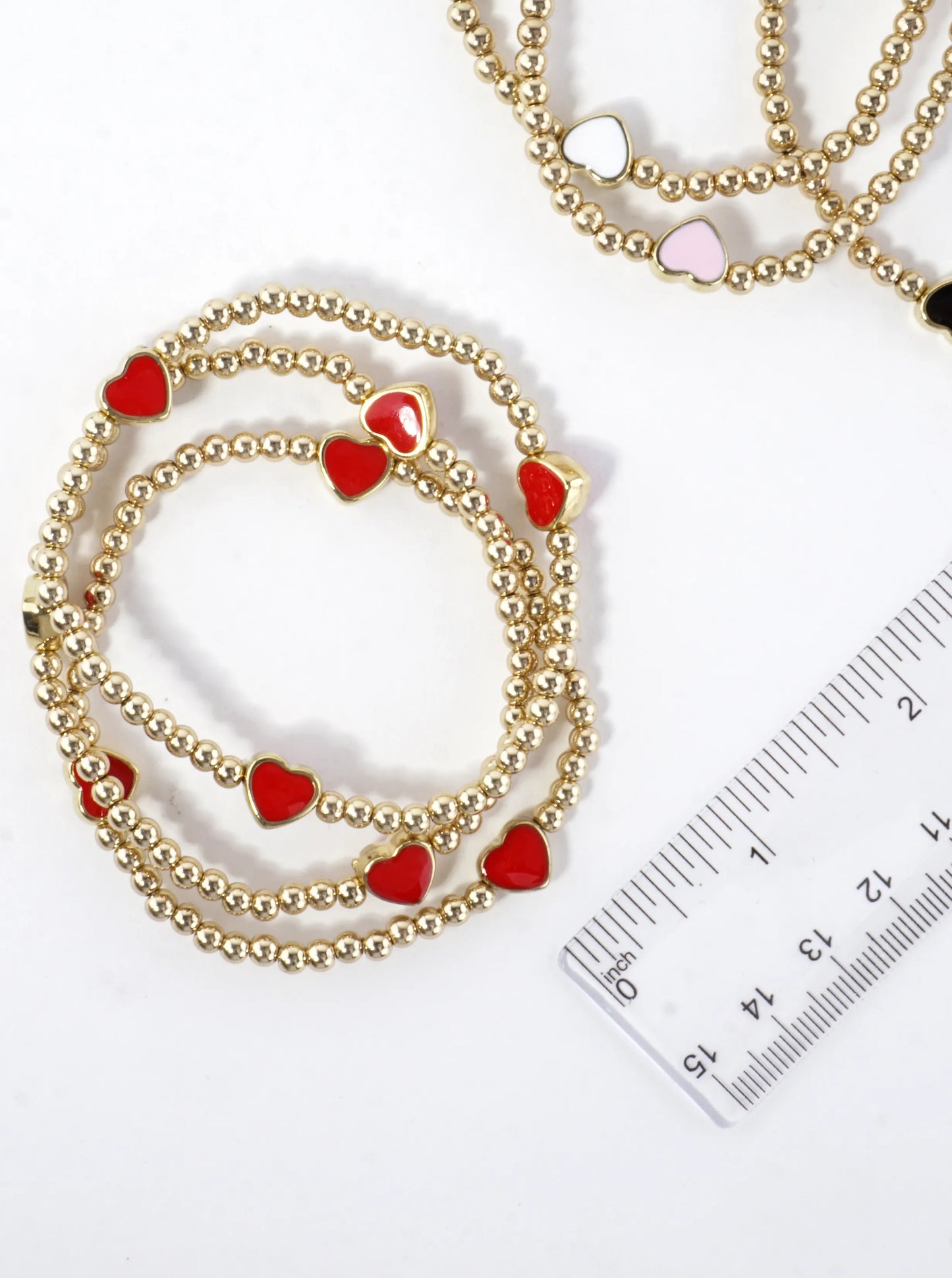 3-PC Enamel Heart Stretch Bracelets Set