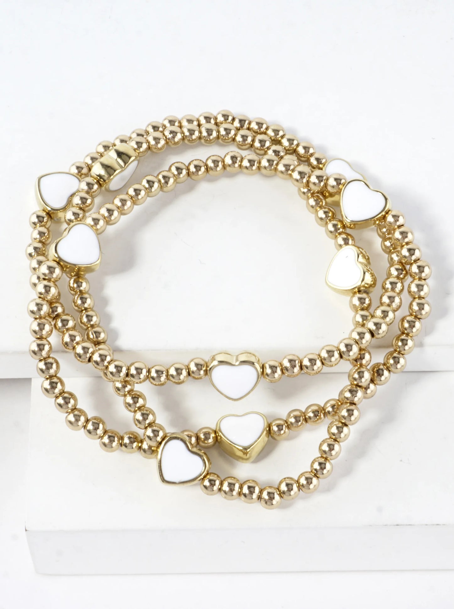 3-PC Enamel Heart Stretch Bracelets Set