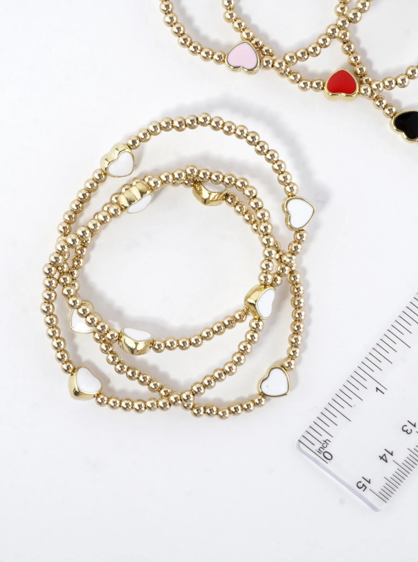 3-PC Enamel Heart Stretch Bracelets Set