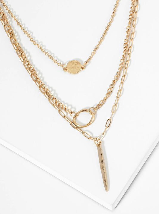 3-PC Hammer Textured Pendant Layered Necklace Set
