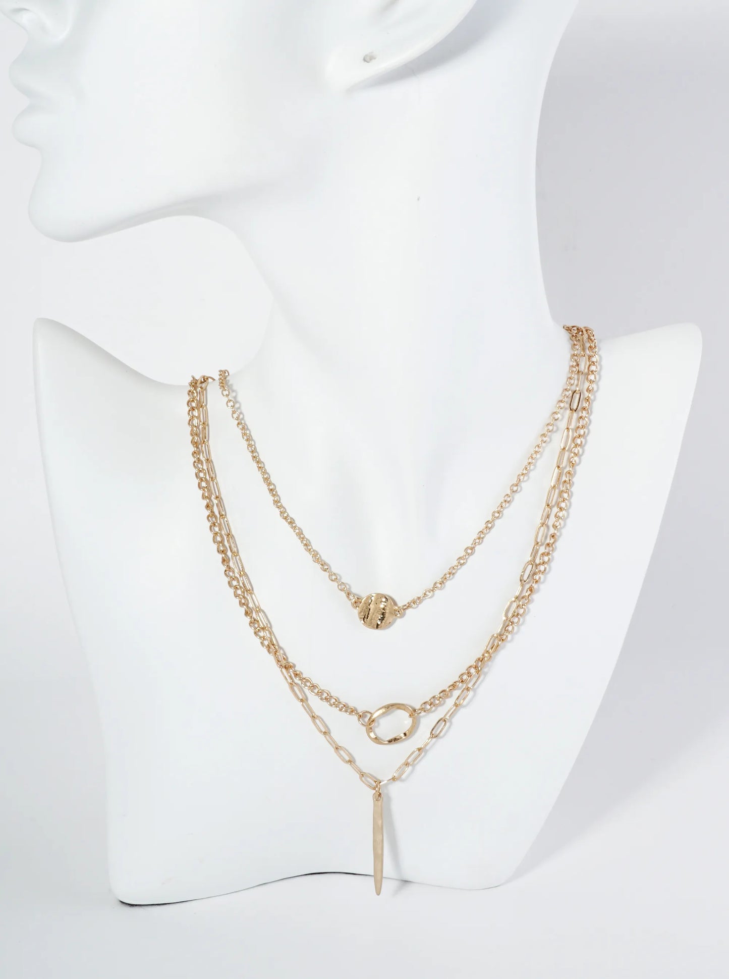 3-PC Hammer Textured Pendant Layered Necklace Set