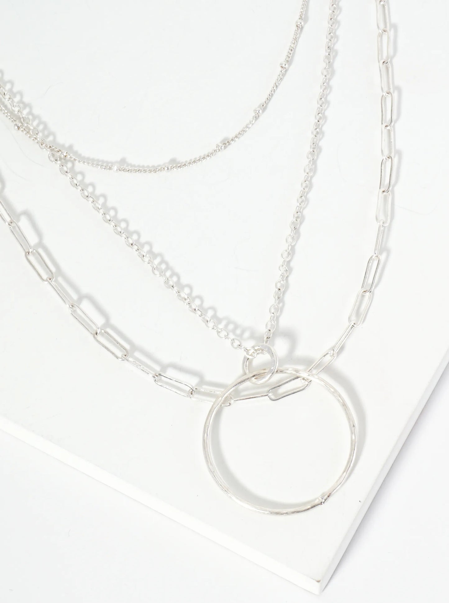 3-PC Hammered Circle Pendant Necklace Set With Chains