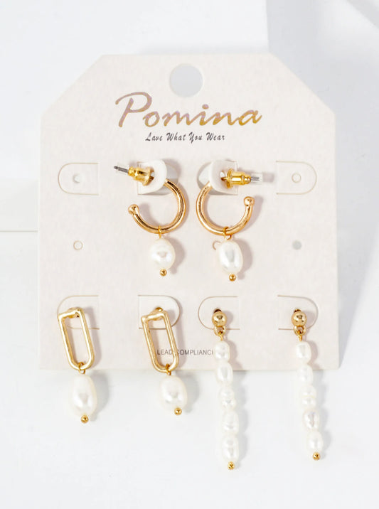 3-PC Pearl Dangle Hoop Earrings Set